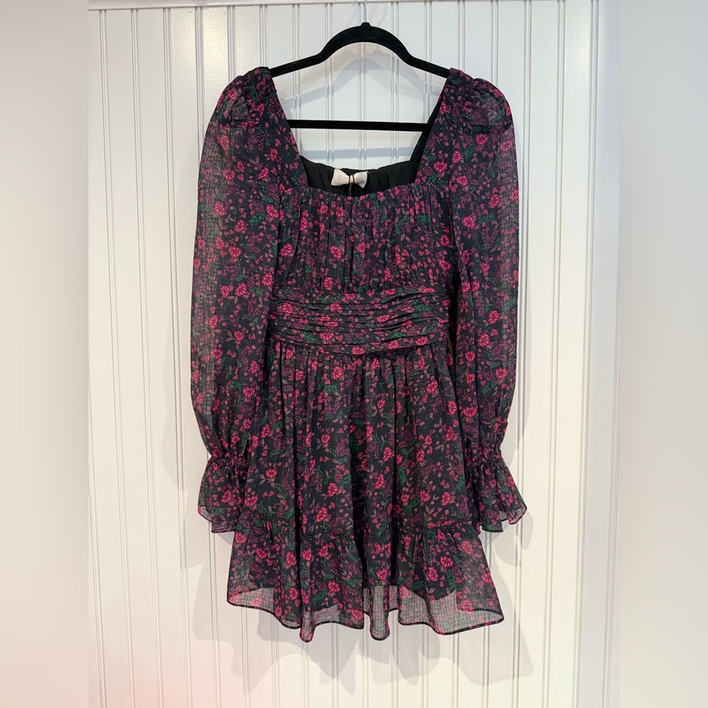 Divine Heritage Black and Pink Puff Sleeve Sundress